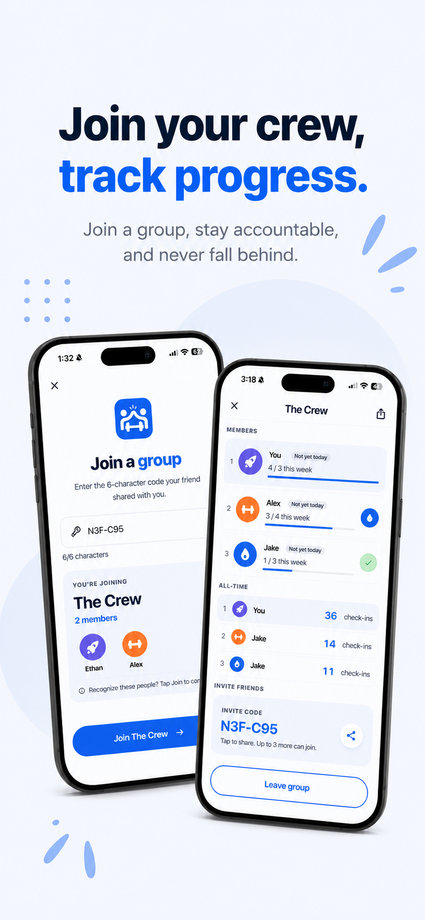 Groups — stay accountable with friends